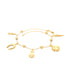 Presenting the Mega Lucky Charm Anklet Bracelet, a beautifully crafted piece designed for spiritual protection. This 14k gold-filled bracelet features an array of charms, including a figa hand, horseshoe, clover, lucky chili, and money bag on a delicate chain adorned with small gold beads.